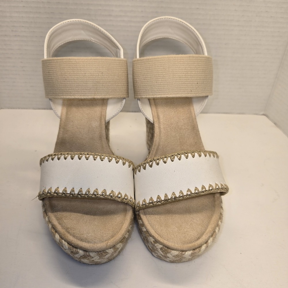 Womens White Espadrille Wedge‎ Sandals Elastic Strap Casual Summer Shoes 6.5M